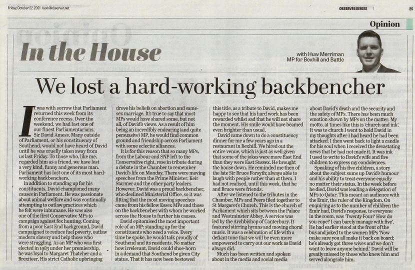 Photo of Huw's article in the Observer newspaper
