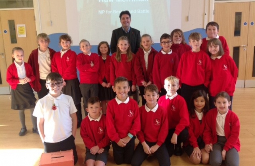 Photo of Pevensey & Westham School pupils with Huw