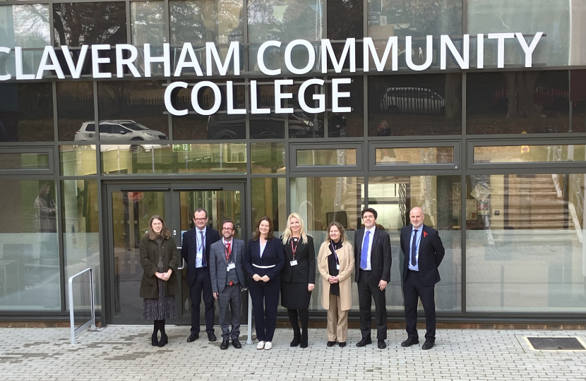 MP and Sec of State outside Claverham Community College