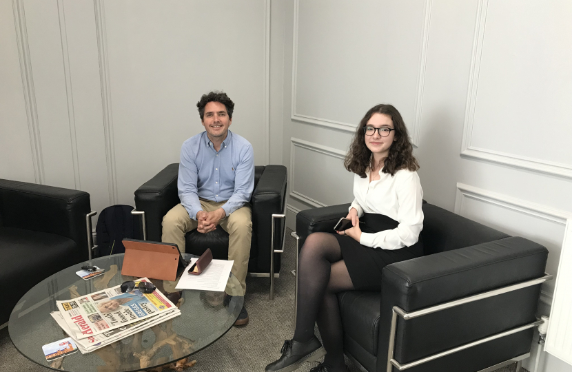 Lily O'Brien and Huw in constituency office