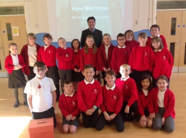 Photo of Pevensey & Westham School pupils with Huw