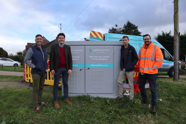 Huw and Lightning Fibre team in Stone Cross